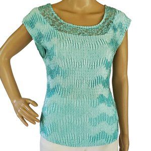 Dressbarn Light Blue Sleeveless Crinkle Tank Top Vintage 90's Women's M